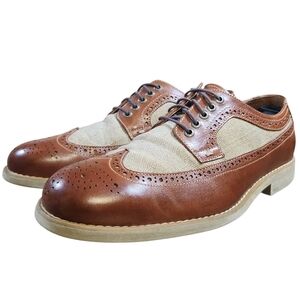 Johnston & Murphy Men's Size 9 M Conard Wingtip Shoes Brown Leather Tan Linen